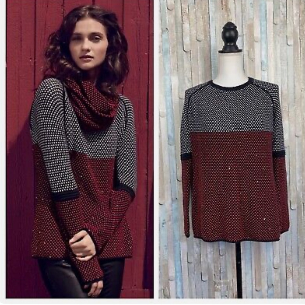 Lisa Todd Red Black & White Color Block Pullover … - image 1